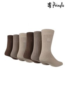 Бежевый - Набор из 6 пар бамбуковых носков в рубчик Pringle (529889) | €32