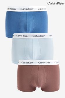 Calvin Klein Blue/White Cotton Stretch Low Rise Trunks 3 Pack (530149) | OMR22