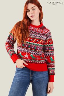 Accessorize Red Christmas Dinosaur Knit Jumper
