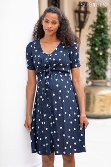 Seraphine Maternity To Breastfeeding Blue Spot Print Tie Front Dress (530340) | €43.50