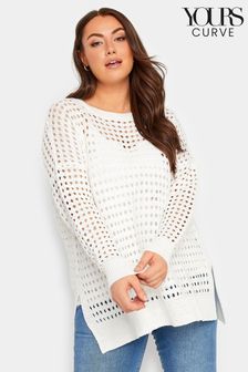 Yours Curve White Side Split Mesh Jumper (530978) | AED147