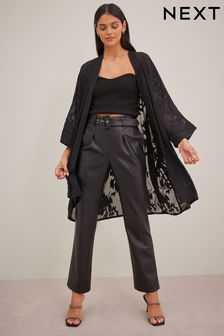 Black Sheer Embroidered Longline Kimono (531001) | €34
