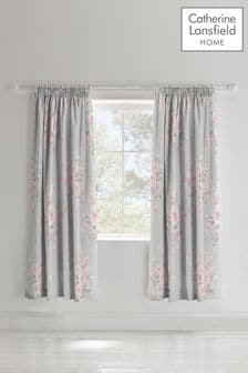 Catherine Lansfield Grey Canterbury Floral Pencil Pleat Curtains (531074) | ₪ 186