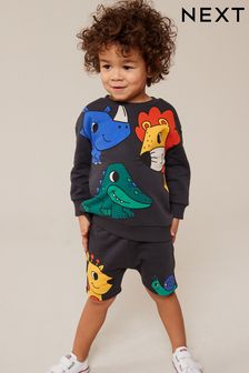 Gri antracit cu model animal - Jersey Crew Neck Sweatshirt And Short Set (3 luni - 7 ani) (3 luni - 7 ani) (531192) | 132 LEI - 166 LEI