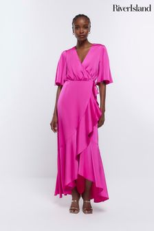 Розовый - Розовое платье для подружки невесты с запахом River Island (531402) | €53