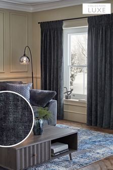 Slate Blue Next Collection Luxe Plush Chenille Pencil Pleat Lined Curtains (531405) | $160 - $361