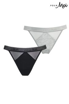 Pour Moi Black G-String Modal and Mesh Knickers 2 Pack (531464) | SGD 23
