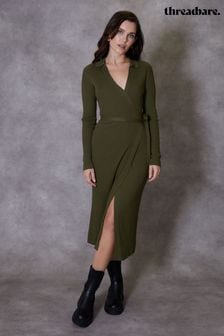 Threadbare Green Ribbed Wrap Dress (532109) | AED83