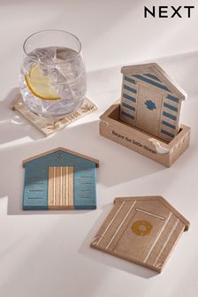 Set of 4 Blue Beach Hut Coasters (532169) | $29