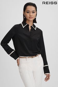 Reiss Black Murphy Silk Contrast Trim Button-Through Shirt (532358) | €347