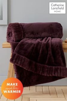 Catherine Lansfield Purple Velvet And Faux Fur Soft and Cosy Throw (533044) | AED166