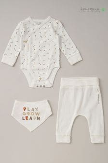 White - Homegrown White Cotton Bodysuit, Trouser And Bibs Set (533139) | kr440