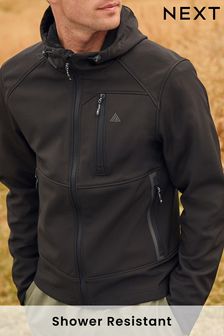 Black Shower Resistant Softshell Hooded Jacket (533289) | AED205