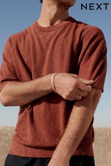 Rust Brown Relaxed Short Sleeve Knitted Crew Neck Jumper with Linen (533304) | €30