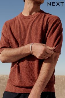 Relaxed Short Sleeve Knitted Crew Neck Jumper with Linen