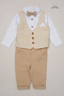 Natural - Little Gent Mock Shirt And Waistcoat Cotton 3-piece Baby Gift Set (533707) | kr620