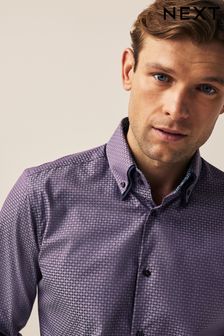 Purple Double Collar Regular Fit Trimmed Formal Shirt (534325) | $78