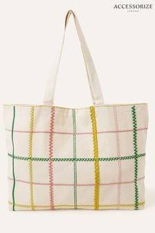 Accessorize Natural Check Stitch Shopper Bag (534361) | $48