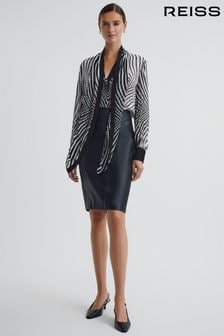 Reiss Black/White Gabbi Check Tie Neck Blouse (534440) | $315