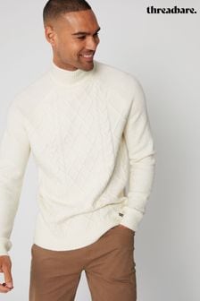 Pulover tricotat cu torsade și guler rulat Threadbare (535199) | 167 LEI