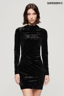 Superdry Black Velvet Long Sleeved Mini Dress (535843) | OMR31
