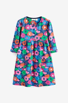 JoJo Maman Bébé Navy Girls' Bold Floral Button Front Dress (536227) | €37