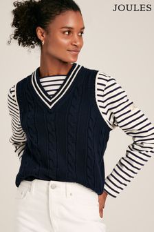Mornarsko modra - Joules Deuce Cable Knitted V-neck Vest (536306) | €57