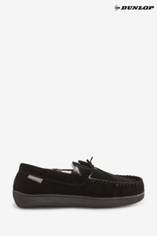 Dunlop Black Mens Real Suede Full Moccasin Slippers (536334) | $66