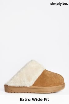 Simply Be Natural Suede Slippers in Extra Wide Fit (536448) | €11