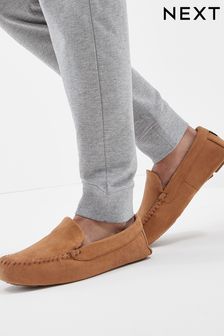 Tan Brown Check Lined Moccasin Slippers (536769) | R440