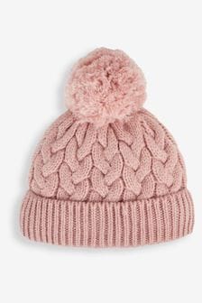 JoJo Maman Bébé Girls' Chunky Cable Knit Pom Pom Hat