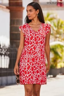 Sosandar Red Flutter Sleeve V-Neck Shift Dress (537405) | kr896