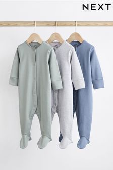 Grey / Blue Baby Cotton Sleepsuits 3 Pack (0-3yrs) (537472) | HK$105 - HK$122