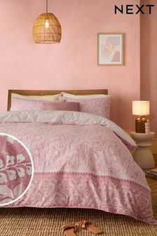 Pink Woodblock Reversible 100% Cotton Duvet Cover and Pillowcase Set (537640) | AED110 - AED242