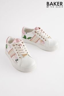 Baker by Ted Baker Girls Floral Lace Up White Trainers