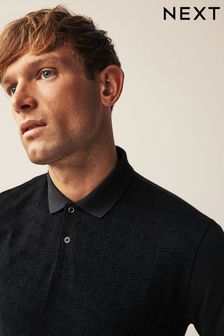 Black Long Sleeve Flocked Polo Shirt (537869) | 72 zł