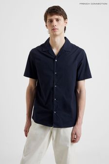 French Connection Blue Plain Revere Short Sleeve Shirt (538093) | $48