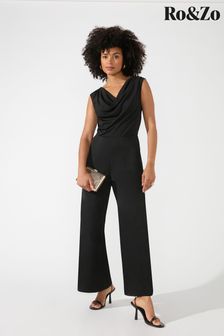 Ro&Zo Crepe Jersey Cowl Neck Black Jumpsuit (538181) | €56