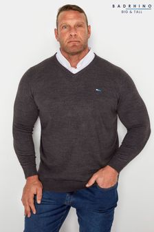 Szary - Sweter Badrhino Big & Tall z dekoltem w szpic i wstawką koszulową (538327) | 185 zł