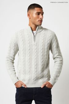 French Connection Natural Mel 1/2 Zip Cable Knit Jumper (538936) | KRW85,400