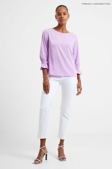 French Connection Purple Crepe Light Long Sleeve Smocked Cuff Blouse (539301) | €40