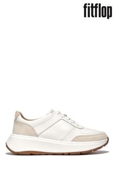 FitFlop White F-Mode Leather/Suede Flatform Trainers (539448) | $223
