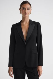 Reiss Black Alia Slim Fit Single Breasted Satin Suit Blazer (539582) | AED1,930