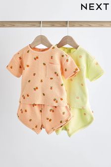 Fluro Green/ Orange Floral 4 Piece Baby T-Shirts & Shorts Set (540088) | 99 QAR - 109 QAR