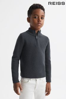 Reiss Anthracite Grey Tempo Senior Slim Fit Knitted Half-Zip Funnel Neck Jumper (540161) | €45
