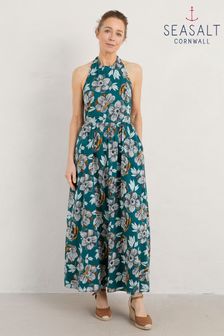 Seasalt Cornwall Teal Blue Summer Soul Halterneck Maxi Dress (540275) | €46
