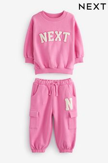Pink Next Logo Sweatshirt And Cargo Joggers Set (3mths-7yrs) (540326) | AED51 - AED64