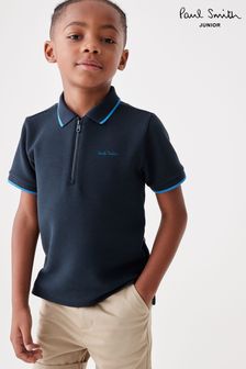 Paul Smith Junior Boys Navy Short Sleeve Signature Zip Polo Shirt