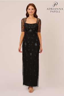 Adrianna Papell Long Studio Beaded Black Dress (540475) | kr2,324