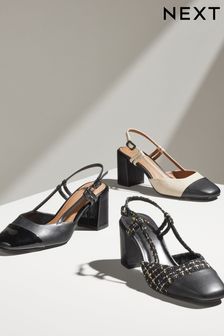 Black Forever Comfort® Square Toe Slingback Block Heel Shoes (540518) | EGP1,034